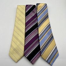 Lot Of 3 Geoffrey Beene Silk And Polyester Neck Ties Purple, Yellow And Blue