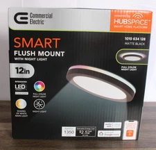 Commercial Electric 12" LEDSmart LED Flush Mount Hubspace RGB CCT Matte Black