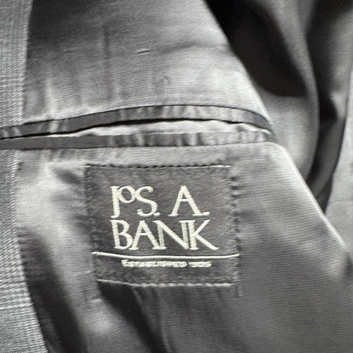 Jos A Bank 46L 38W Gray Plaid 100% Wool Two-Piece Suit Check - Picture 10 of 13