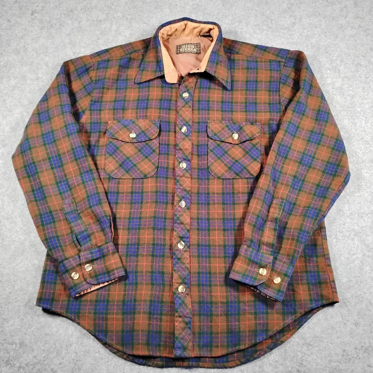 Chemise Vintage High Sierra Flanelle Verte à Carreaux – Mélange Laine/acrylique, Taille L (occasion)