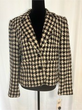NWT Rafaella Petites 8P Black Cream Wool Blend Novelty Check Jacket Blazer