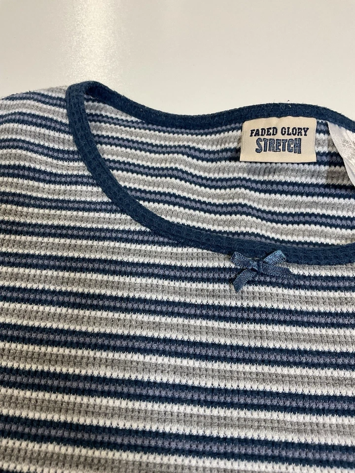 Vintage Faded Glory Striped Long Sleeve Thermal Sz M Stretch Fairy Grunge Y2K - Image 3 of 4