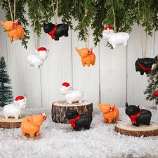 12 Pcs 3D Highland Cow Christmas Ornaments for Tree Resin Christmas Hanging O...