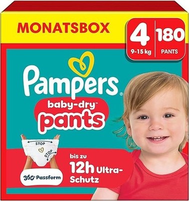 Pampers Baby-Dry Pants Größe 4, 180 Windeln, 9kg-15kg, 360* Passform Sparpreis