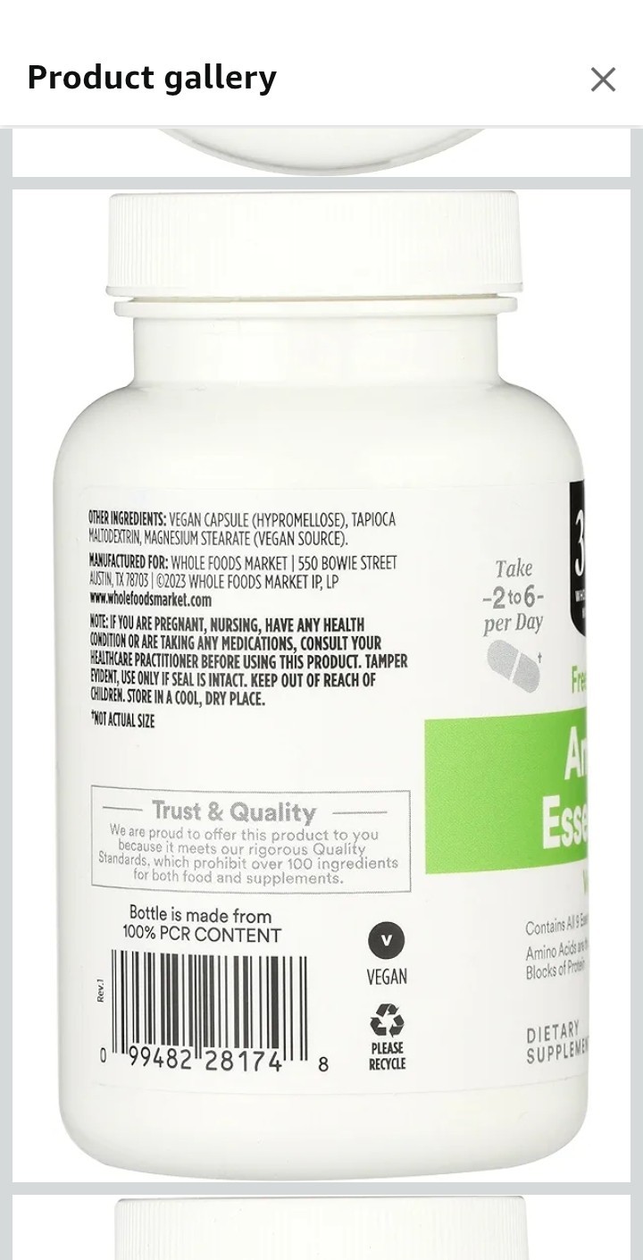 2 Pack 365 Amino Essentials: 100 Capsules of Pure Amino Acids. Vegan Exp 05/2027 thumbnail 3