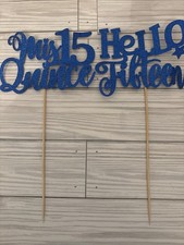 Custom Blue Glitter Cake topper 15th Quince Set Of 2
