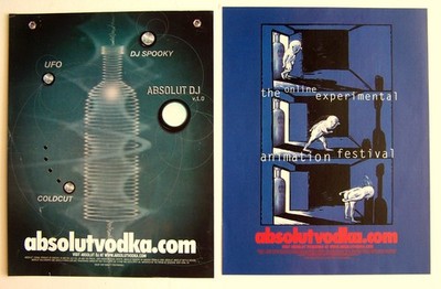 ABSOLUT ABSOLUTVODKA.COM -1998 (2 diff ads)- 8''X11''-mgzn vodka ad art print MINT