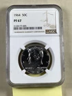 90% Silver 1964 NGC PF67 Kennedy Half Dollar. Free Shipping. (7005)