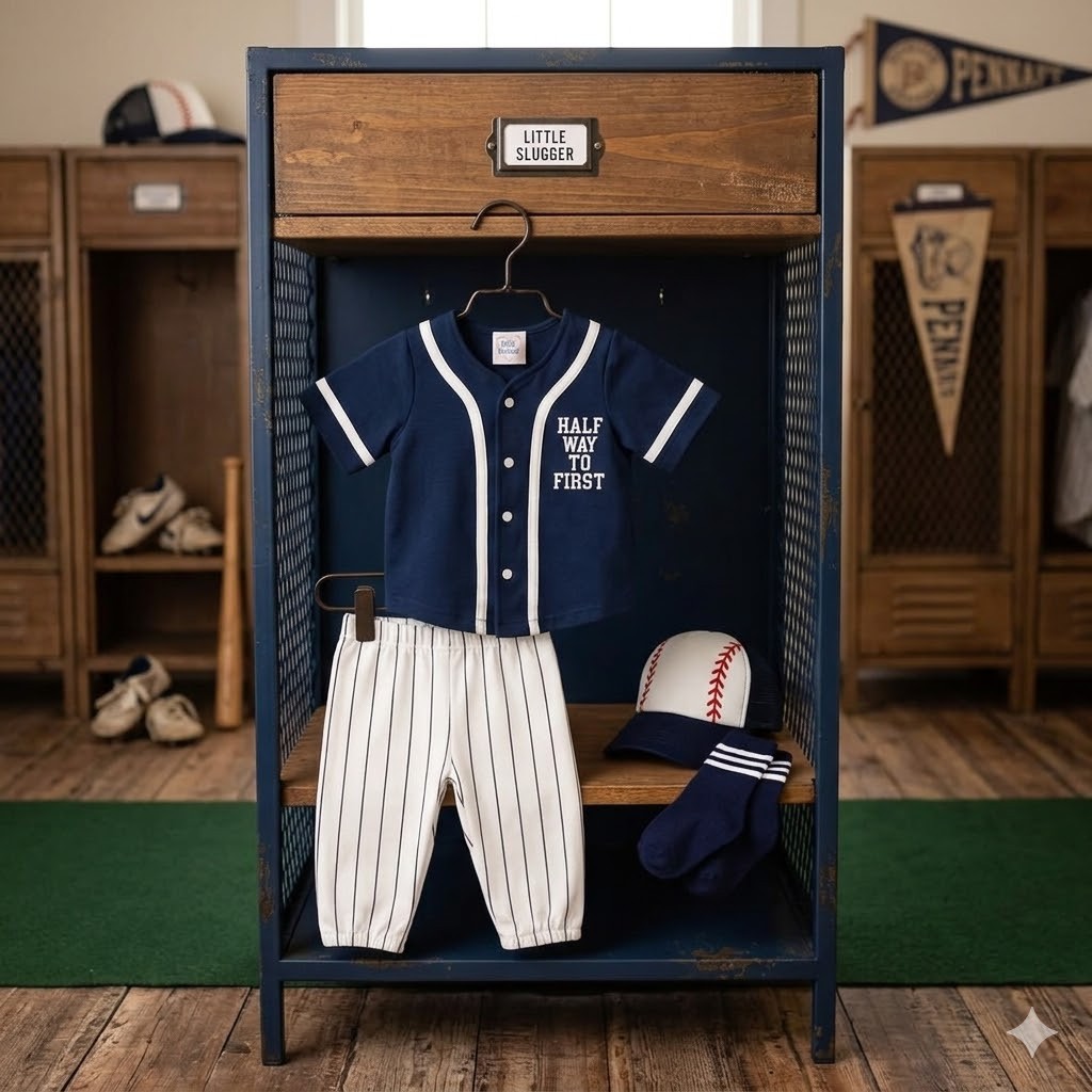 Half Way to First® Personalized Jersey Navy With Pinstripe Pants 1/2 Half