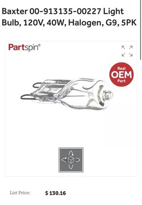 Baxter 00-913135-00227 LightBulb, 120V, 40W, Halogen, G9, 5PK