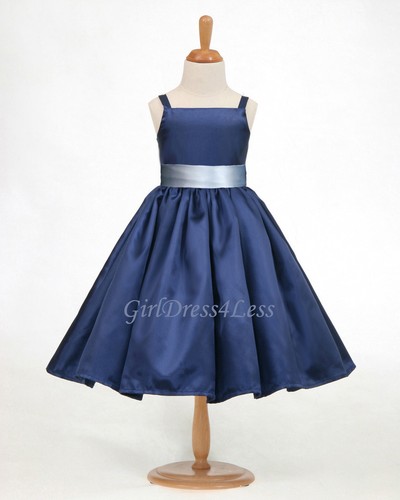 Navy Blue Christmas Spaghetti Straps Flower Girl Dress 12-18M 2 4 5/6 8 10 12 - Imagen 28 de 39