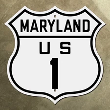 Maryland US route 1 highway marker road sign Baltimore 1945