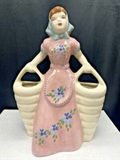 Mid Century California Pottery Weil Ware Ceramic Woman W/Baskets Planter 9 1/2”