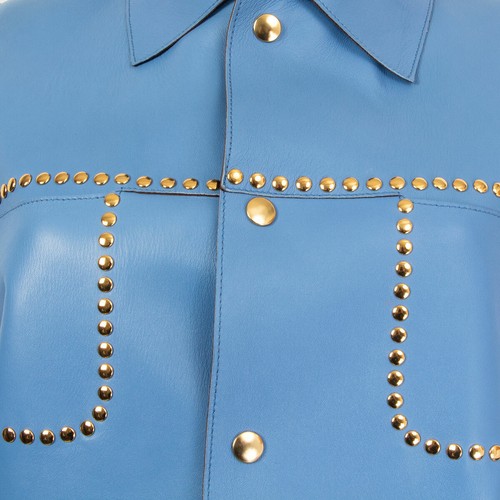 62810 auth MARNI sky blue leather STUDDED Jacket M - Picture 5 of 6