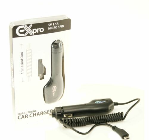 Ex-Pro® In-Car Power Charger 5v 1.5A - Coiled Cable for HTC Phone One SV, S, V, - Afbeelding 1 van 8