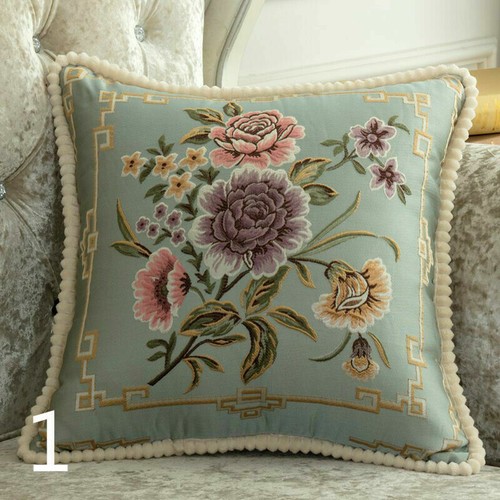 2 Stück Überwurf Sofa Kissenhülle Bezug Kissen Vintage Stickerei Blumen Wohndeko - Bild 11 von 20