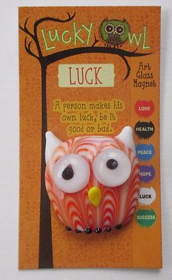 10KD LUCK LUCKY ART GLASS OWL a person makes his own luck Pocket Token Figurine