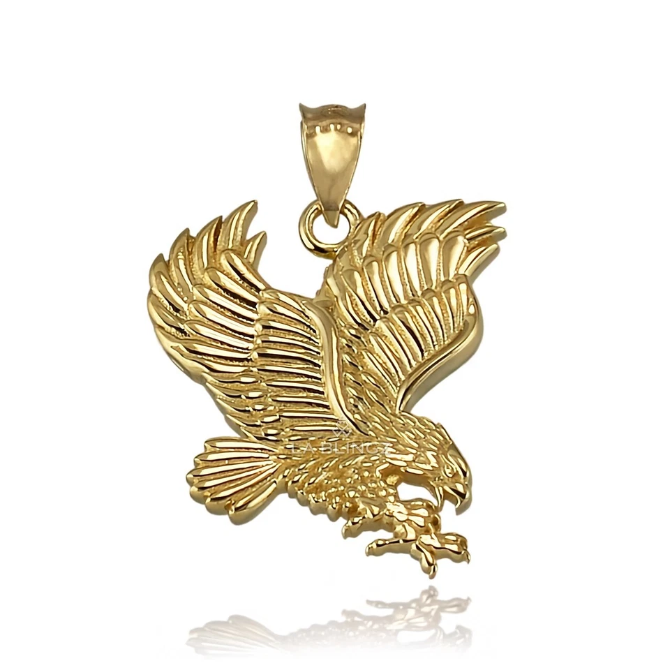 Solid Gold American Eagle Pendant Necklace – 10K & 14K Yellow, White, Rose Gold - Image 3 of 4