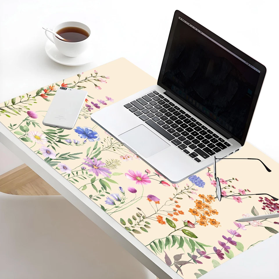 Cute Floral Mouse Pad Wildflower Beige Desk Mat for Keyboard and Mouse Desk Pad - Image 3 of 4