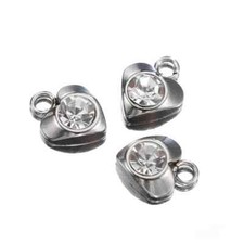 20 x Stainless Steel Rhinestone Love Hearts Charms Pendants 11x8mm Silvertone