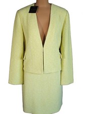 NWT ST. JOHN Limoncello Ecru Slub Knit Jacket Blazer Skirt Suit sz 10/M 1890