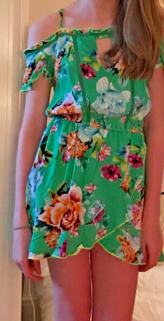 RIVER ISLAND Green Floral Dress/Beach Cover (Size: XS/6UK) | eBay UK