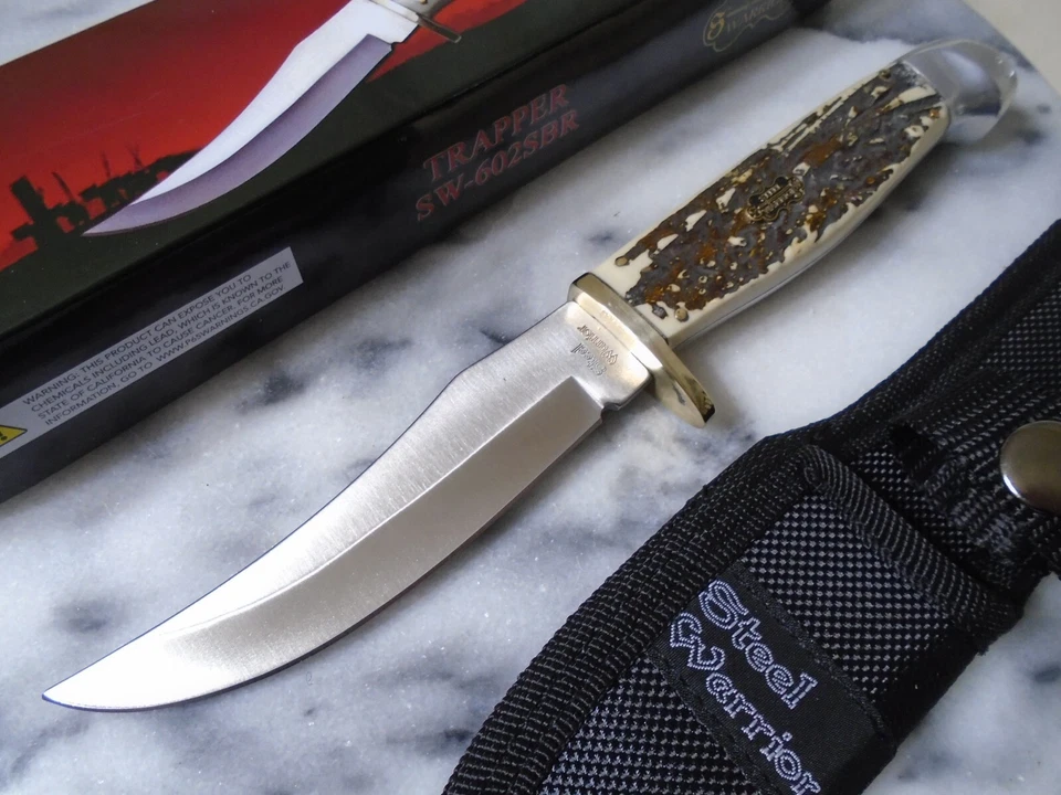 Steel Warrior Hunter Bowie Fixed Blade Knife Full Tang 440 Delrin Stag SW602SBR - Image 2 of 4