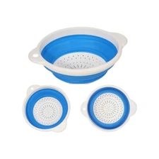 Round Silicone Blue Colander Collapsible – Foldable Kitchen Strainer Small Co...