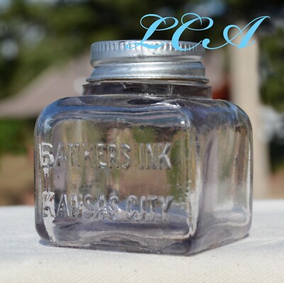 Antique BANKER'S INK KANSAS CITY ink well RARE EMBOSSED Ink bottle HARD to find!