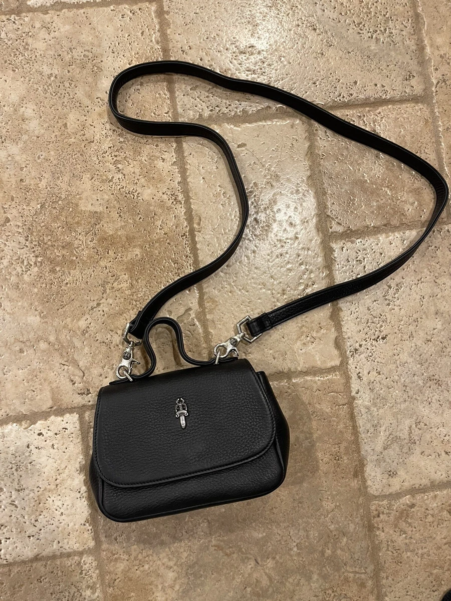 Chrome Hearts Black Leather Silver Dagger Cross Bag