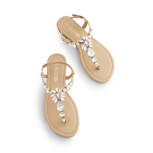 Women T-Strap Thong Flat Sandals Rhinestone Lightweight Summer Beach Sandals - Picture 40 of 43
