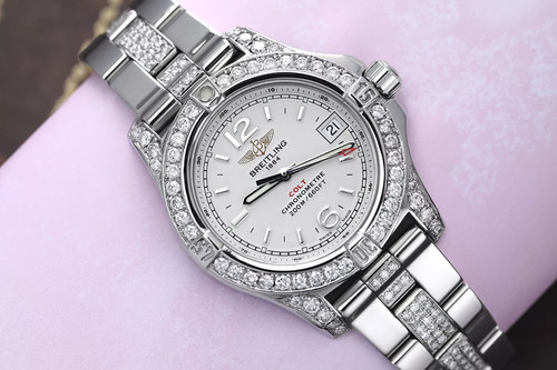 Breitling Colt 33 mm A77388 White Dial Stainless Steel Diamond...