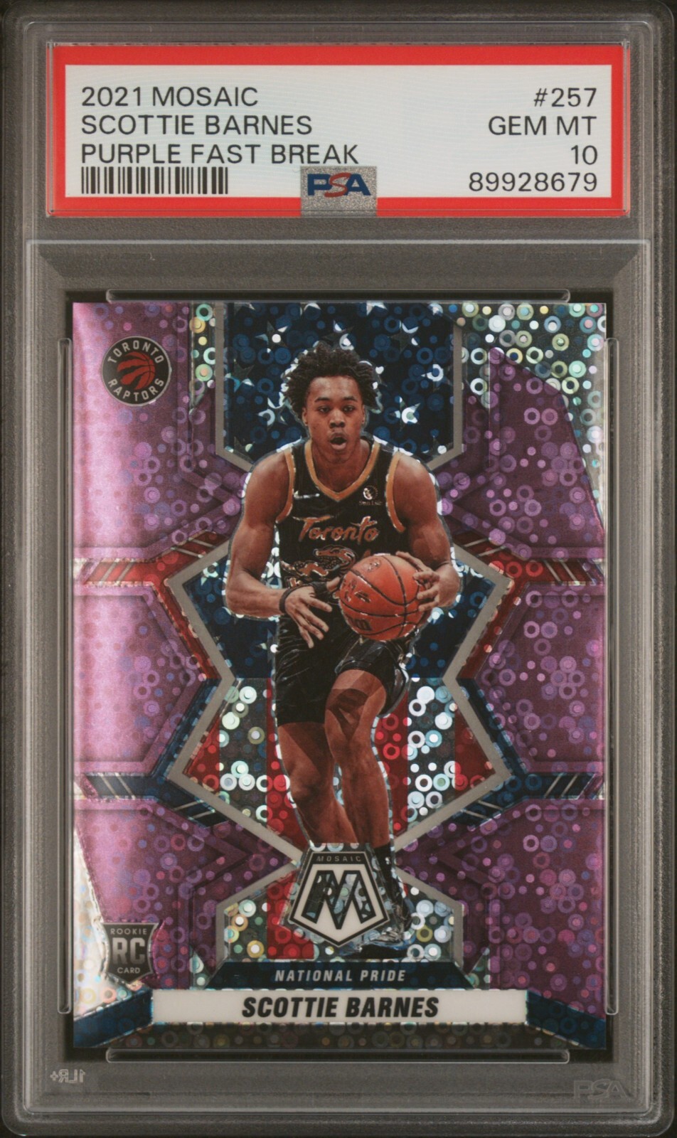 2021 Scottie Barnes Mosaic Purple Fast Break 4/50 Rookie #257 PSA 10 Jersey #!
