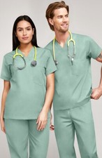 Basics by AllHeart Unisex Solid Scrub Top MIST 4XL