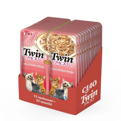 24x40g INABA Twin Nassfutter Thunfisch mit Huhn in Brühe für Katzen getreidefrei