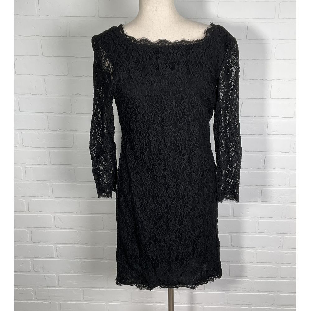Adrianna Papell Dress Women 10 Black Lace Cocktail Scalloped Classic Luxury VTG Adrianna Papell Dress Women 10 Black Lace Cocktail Scalloped Classic Luxury VTG