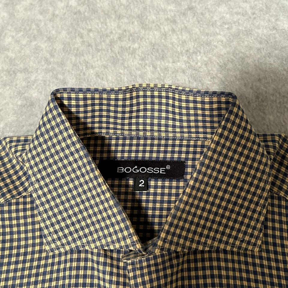 BOGOSSE M Gingham Dress Shirt Yellow Blue Long Sleeve Mens Size 2 (Small) - Image 4 of 4