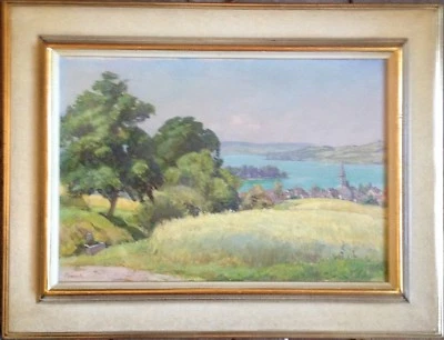 STADT AM SEE SCHWEIZ °WER KENNT DEN ORT ??? ÖLGEMÄLDE UFENAU ZÜRICHER SEE - Bild 1 von 4