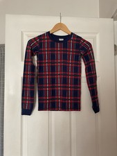 Hanna Andersson Size 140 US 10 Blue Plaid Holiday Long John Pajama Top Only