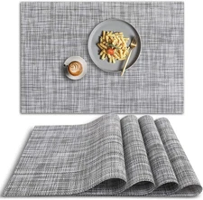 Homedge PVC Placemat, 4 PCS of Non-Slip Heat Resistant Place Mats, Washable Viny