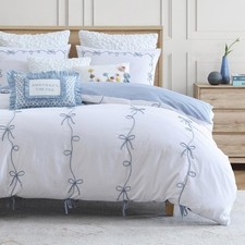 Bows Duvet Cover Set 100 Cotton 3-Piece Bedding, Full/Queen, Blue Sasha Bows
