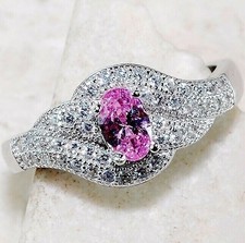 1CT Treated Pink Sapphire  White Topaz 925 Sterling Silver Ring Sz 7 NB1-3
