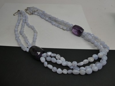 Jay King DTR blaue Spitze Achat & facettierter Amethyst Edelstein mehrsträngige Halskette