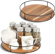 Lazy Susan Organizer - Non-Skid Wood Turntable Organizer for Cabinet, Pantry,