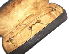 Gold Filled Antique Glasses American Optical Rimless Eyewear Original Case Desk