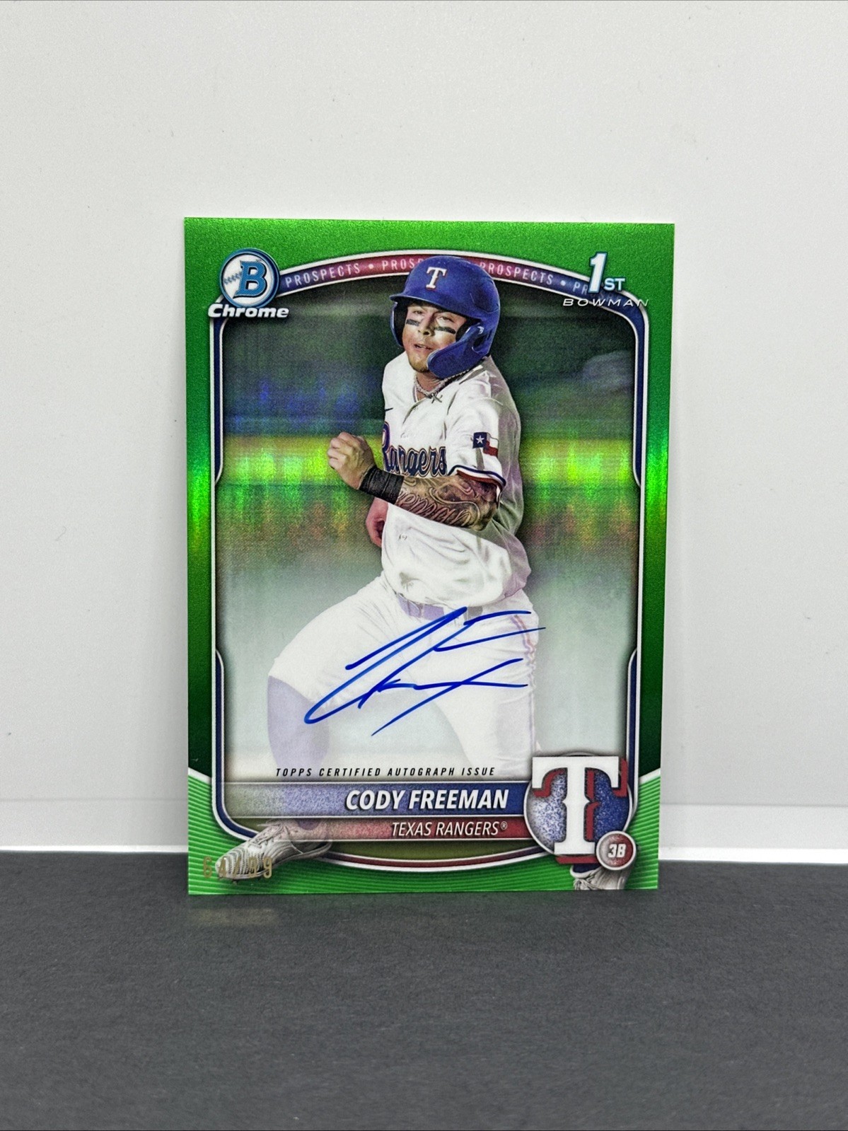 2025 Bowman Cody Freeman Chrome Auto TRUE Green Refractor 1st #/99 Rangers