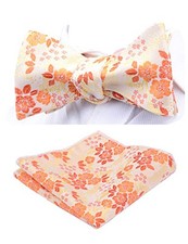 Mens Floral Bowtie Self Tie Bow Tie  Pocket Square Set Orange