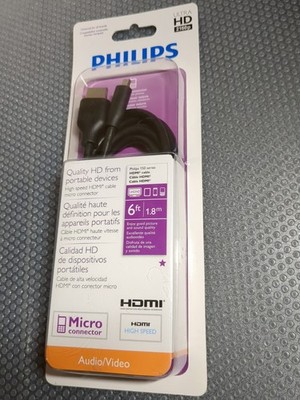   Philips 6ft Micro HDMI to HDMI Cable 4K Ultra HD High-Speed   Brand New  