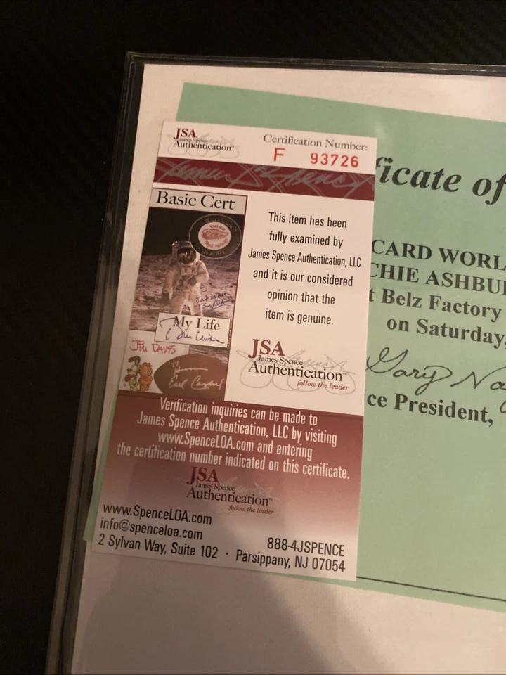 Richie Ashburn Signed Inscribed Licensed MLB 8x10 Photo W/ Toploader JSA COA - Image 3 of 3