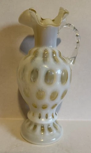 Fenton Honeysuckle Opalescent Coin Dot 9” Pitcher Vase